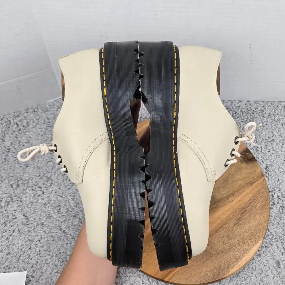 Dr. Martens Mens 12 Quad 1461 II Pisa Beige Leather Low Platform Y2K Chunky Shoe